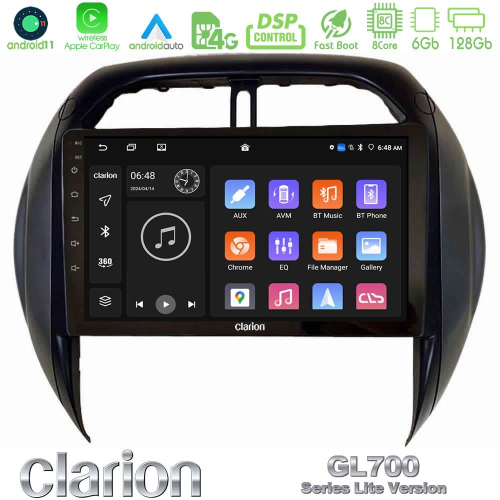 Clarion GL700 Lite Series 8Core Android11 6+128GB Toyota RAV4 2001-2005 (Auto A/C) Navigation Multimedia Tablet 9" Με Carplay & Android Auto