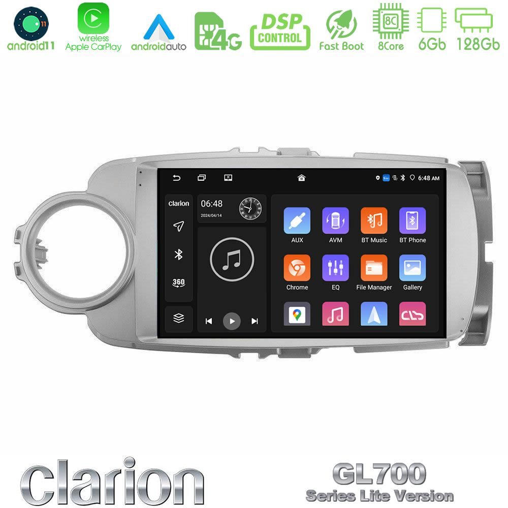Clarion GL700 Lite Series 8Core Android11 6+128GB Toyota Yaris Navigation Multimedia Tablet 9" Με Carplay & Android Auto