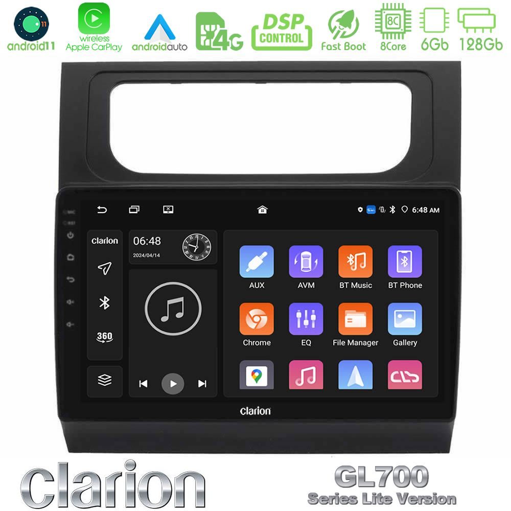 Clarion GL700 Lite Series 8Core Android11 6+128GB VW Touran 2011-2015 Navigation Multimedia Tablet 10" Με Carplay & Android Auto
