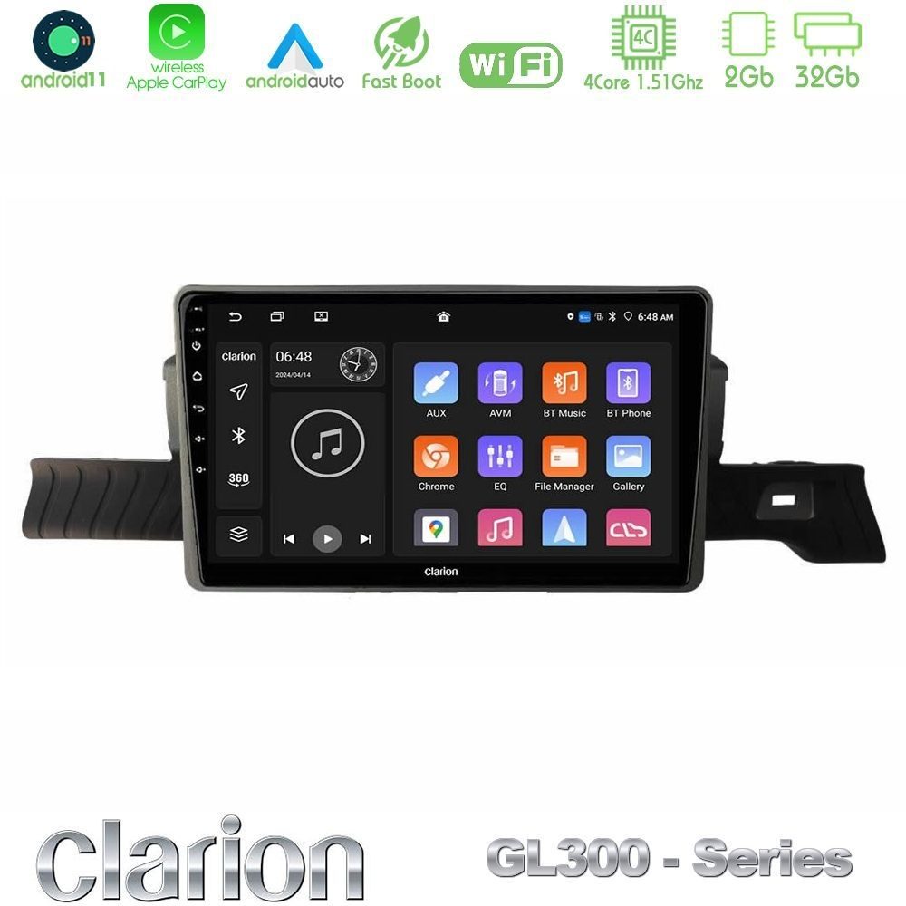 Clarion GL300 Series 4Core Android11 2+32GB Citroen C3 You 2025-> Navigation Multimedia Tablet 9" Με Carplay & Android Auto