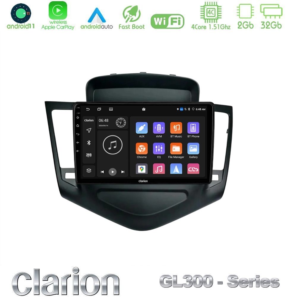 Clarion GL300 Series 4Core Android11 2+32GB Chevrolet Cruze 2009-2012 Navigation Multimedia Tablet 9" Με Carplay & Android Auto