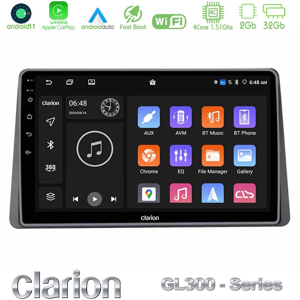 Clarion GL300 Series 4Core Android11 2+32GB Dacia Duster 2019-> Navigation Multimedia Tablet 10" Με Carplay & Android Auto