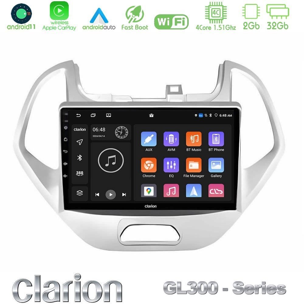 Clarion GL300 Series 4Core Android11 2+32GB Ford KA 2016-2020 Navigation Multimedia Tablet 9" Με Carplay & Android Auto