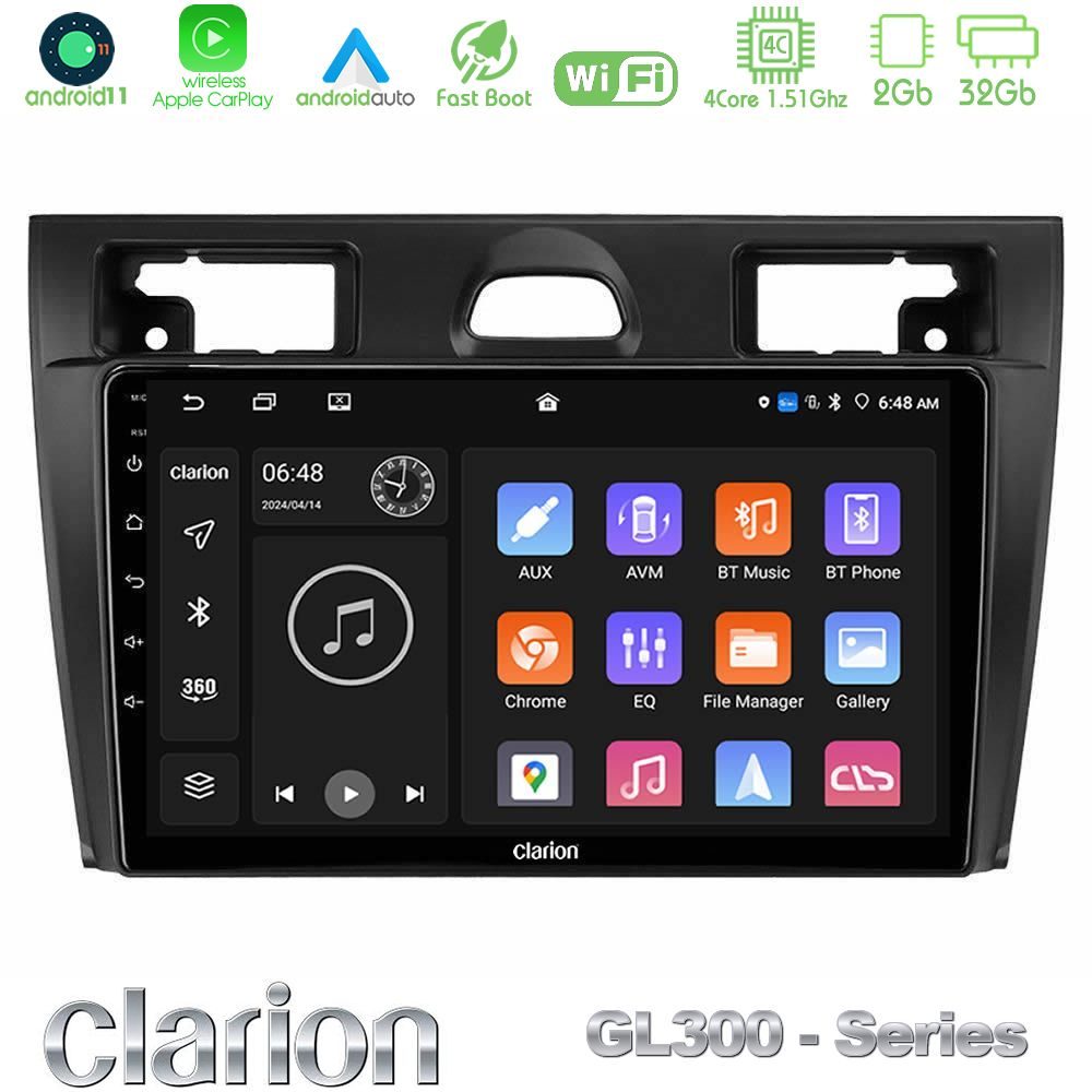 Clarion GL300 Series 4Core Android11 2+32GB Ford Fiesta/Fusion Navigation Multimedia Tablet 9" Με Carplay & Android Auto