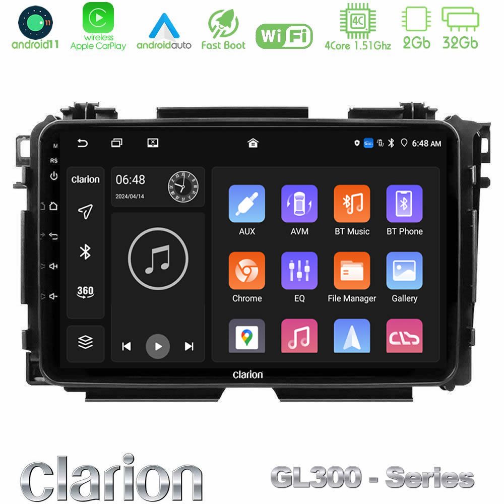 Clarion GL300 Series 4Core Android11 2+32GB Honda HR-V Navigation Multimedia Tablet 9" Με Carplay & Android Auto
