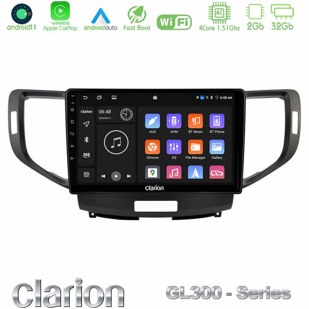 Clarion GL300 Series 4Core Android11 2+32GB Honda Accord 2008-2015 Navigation Multimedia Tablet 9" Με Carplay & Android Auto