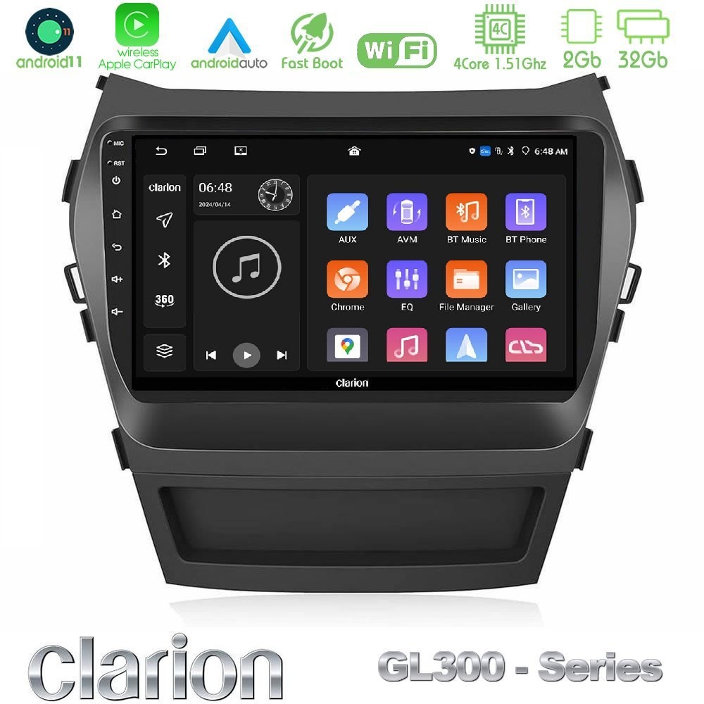 Clarion GL300 Series 4Core Android11 2+32GB Hyundai iX45 2012-2017 Navigation Multimedia Tablet 9" Με Carplay & Android Auto