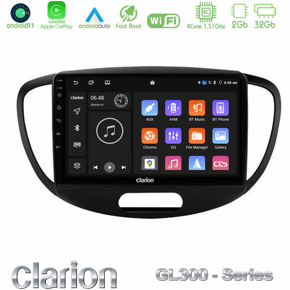 Clarion GL300 Series 4Core Android11 2+32GB Hyundai i10 2008-2014 Navigation Multimedia Tablet 9" Με Carplay & Android Auto