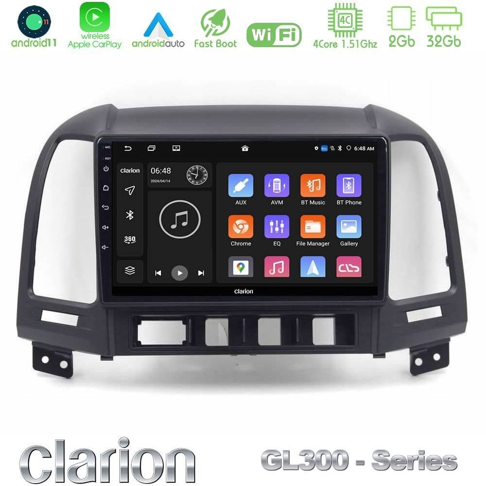 Clarion GL300 Series 4Core Android11 2+32GB Hyundai Santa Fe 2006-2013 Navigation Multimedia Tablet 9" Με Carplay & Android Auto