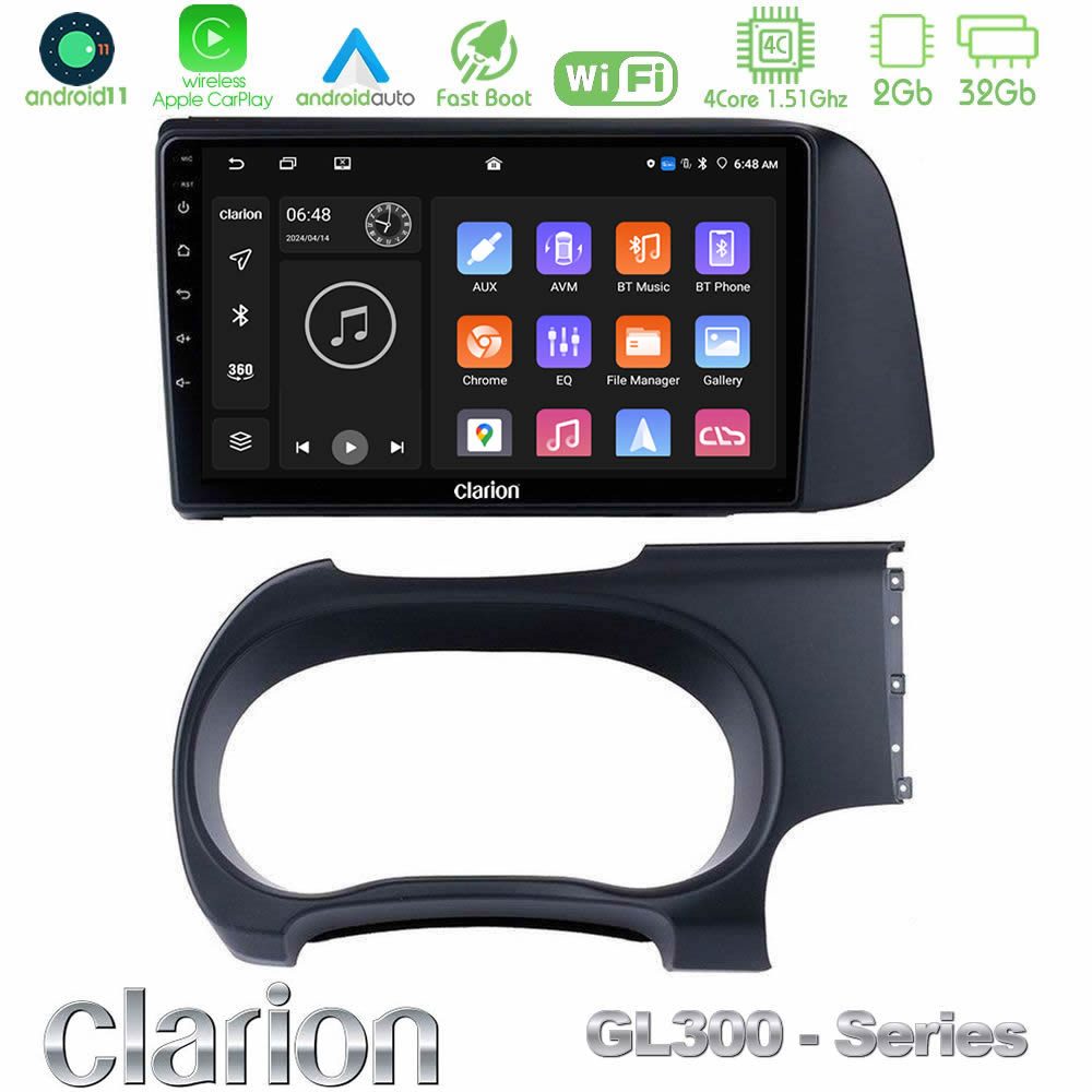 Clarion GL300 Series 4Core Android11 2+32GB Hyundai i10 Navigation Multimedia Tablet 9" Με Carplay & Android Auto