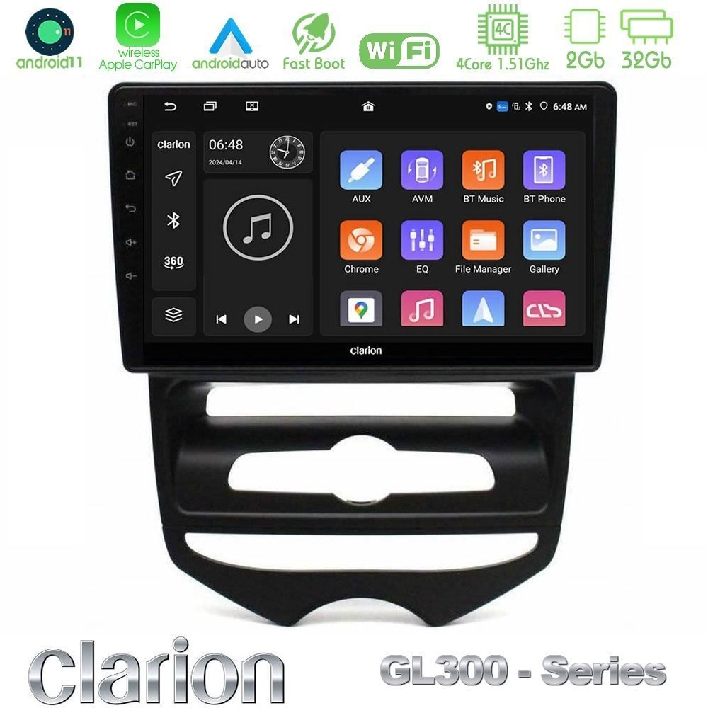 Clarion GL300 Series 4Core Android11 2+32GB Hyundai ix20 2010-2020 (MANUAL A/C) Navigation Multimedia Tablet 10" Με Carplay & Android Auto