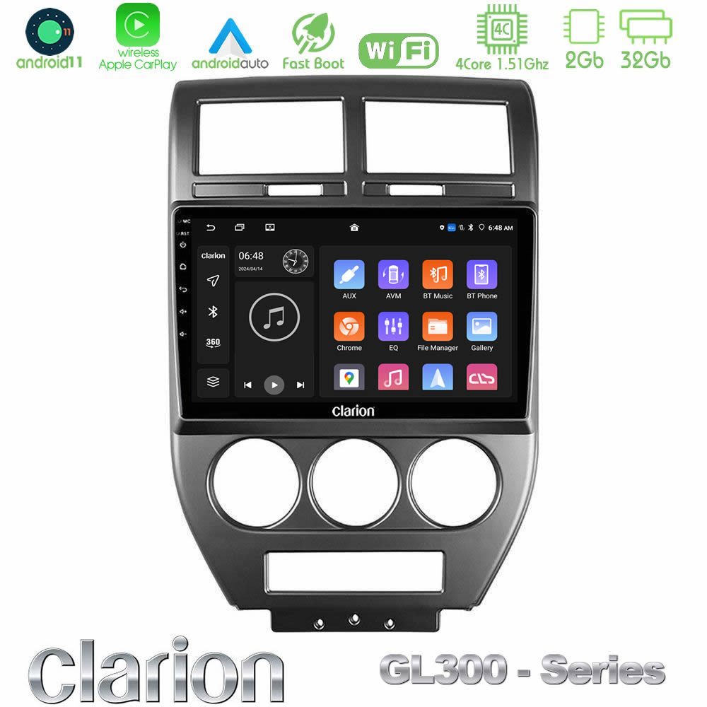 Clarion GL300 Series 4Core Android11 2+32GB Jeep Compass/Patriot 2007-2008 Navigation Multimedia Tablet 10" Με Carplay & Android Auto