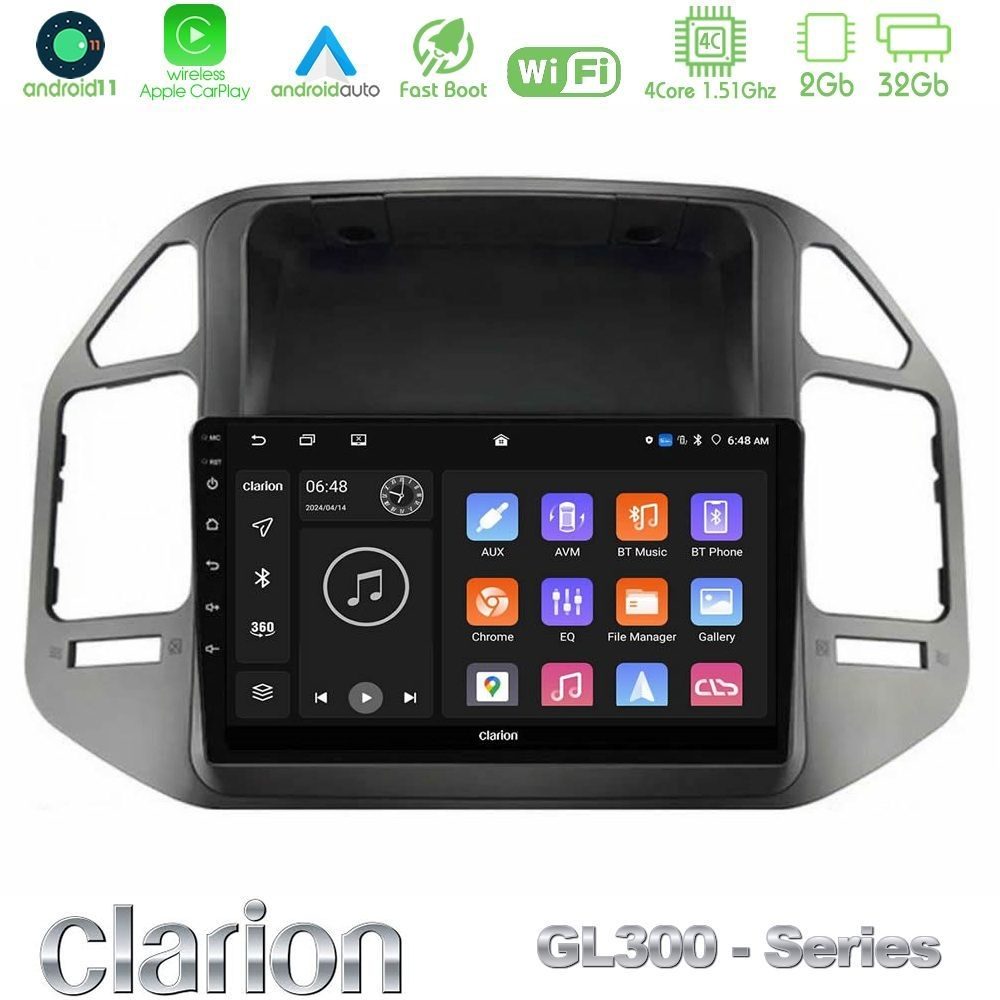 Clarion GL300 Series 4Core Android11 2+32GB Mitsubishi Pajero 2002-2006 Navigation Multimedia Tablet 9" Με Carplay & Android Auto