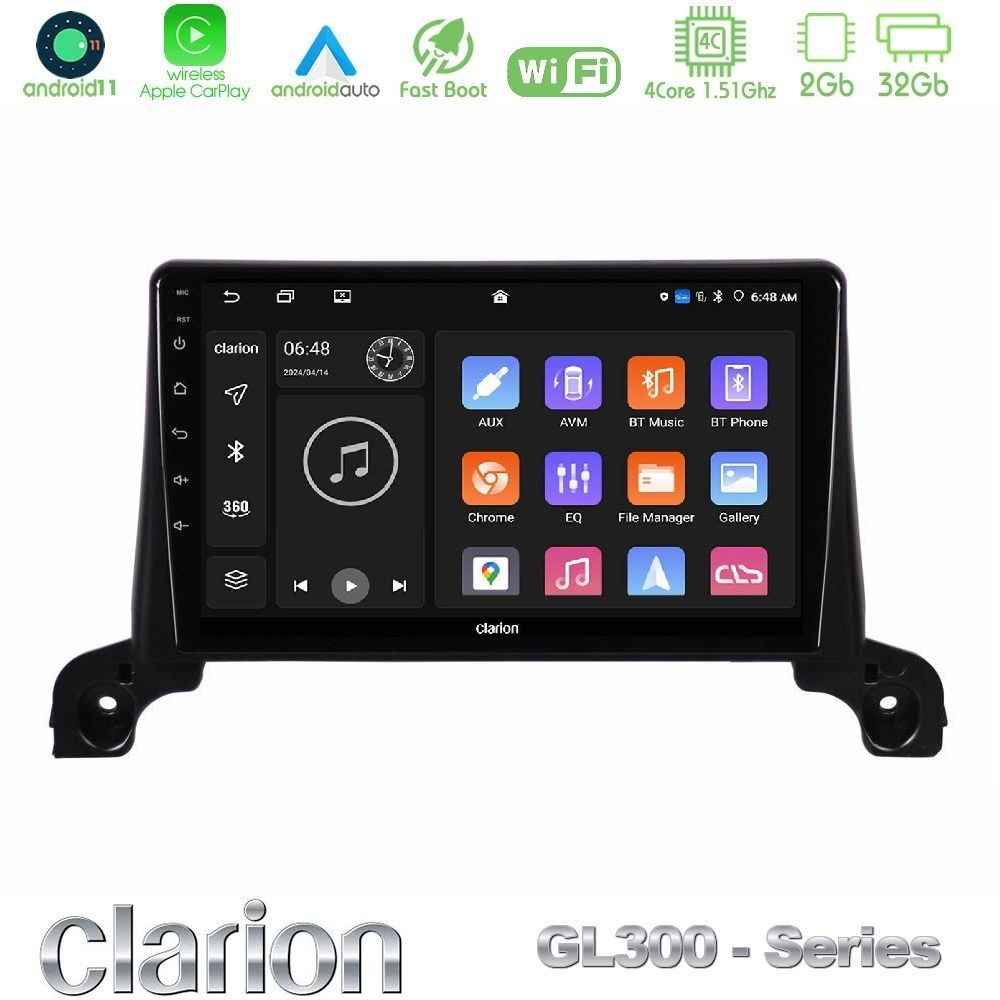 Clarion GL300 Series 4Core Android11 2+32GB Peugeot 3008/5008 2017-2023 Navigation Multimedia Tablet 9" Με Carplay & Android Auto