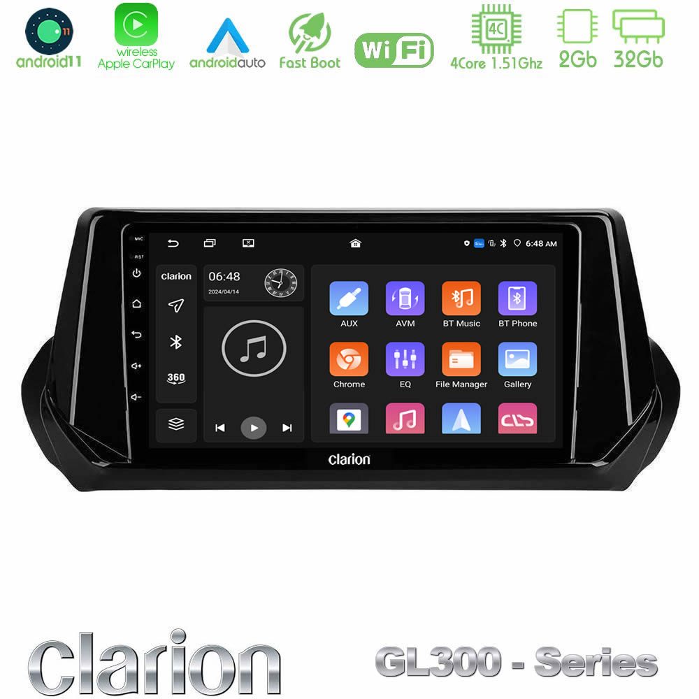 Clarion GL300 Series 4Core Android11 2+32GB Peugeot 208 2019-2023 Navigation Multimedia Tablet 9" Με Carplay & Android Auto