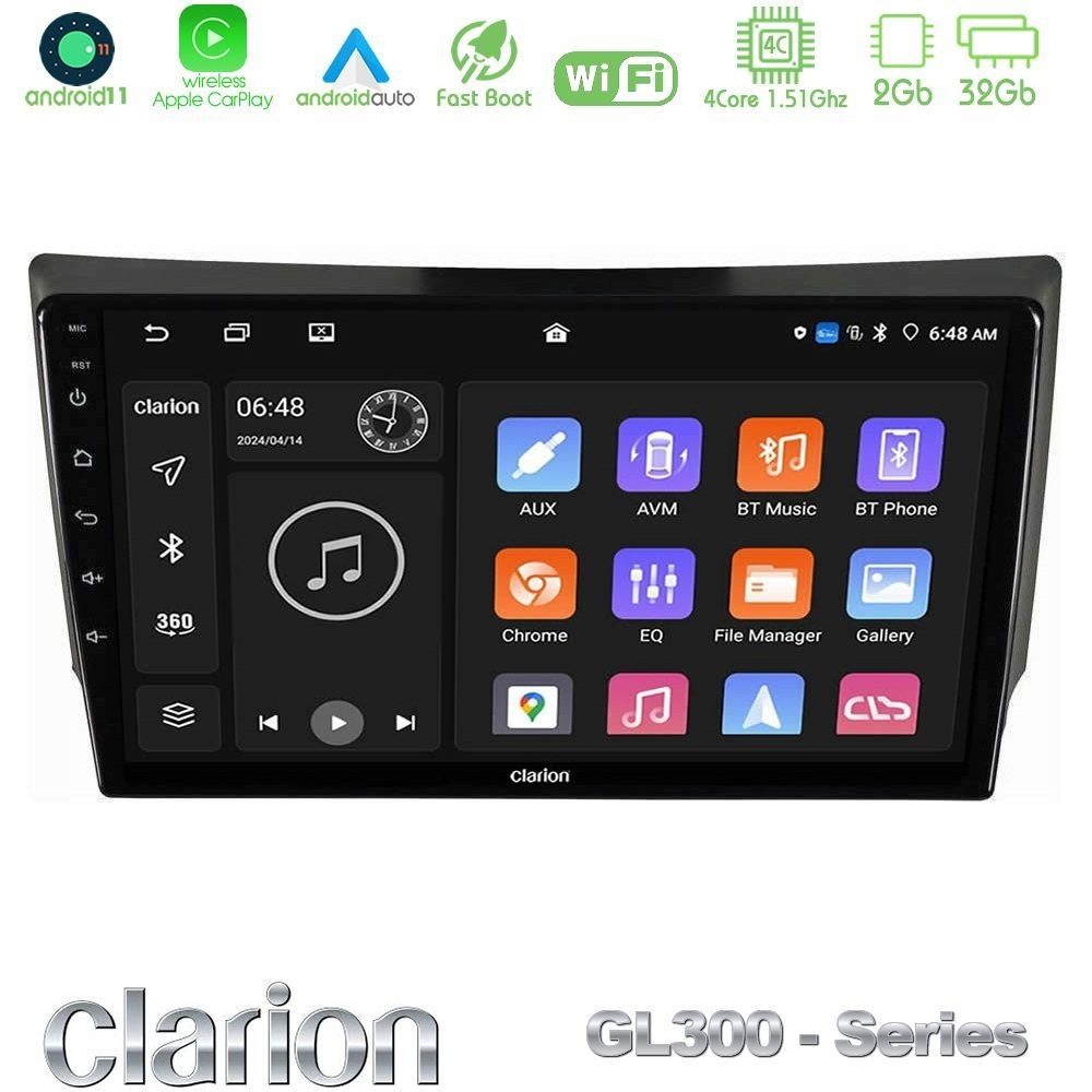 Clarion GL300 Series 4Core Android11 2+32GB Ssangyong Rexton 2002-2006 Navigation Multimedia Tablet 9" Με Carplay & Android Auto