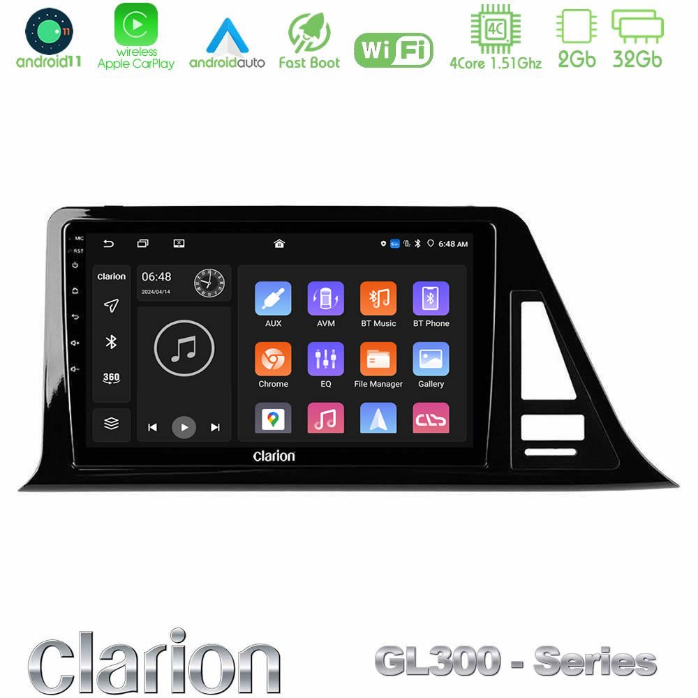 Clarion GL300 Series 4Core Android11 2+32GB Toyota CH-R (Χωρίς Εργ.Οθόνη) Navigation Multimedia Tablet 9" Με Carplay & Android Auto