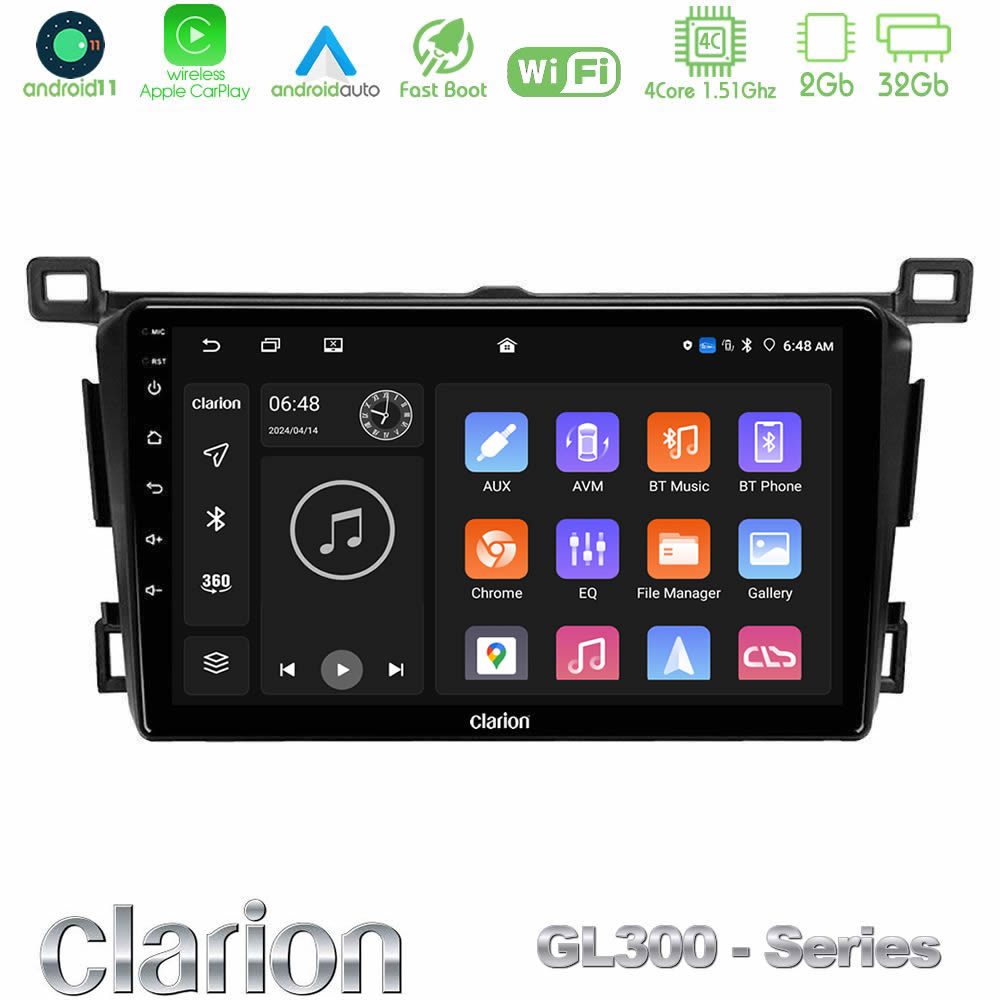 Clarion GL300 Series 4Core Android11 2+32GB Toyota RAV4 2013-2018 Navigation Multimedia Tablet 9" Με Carplay & Android Auto