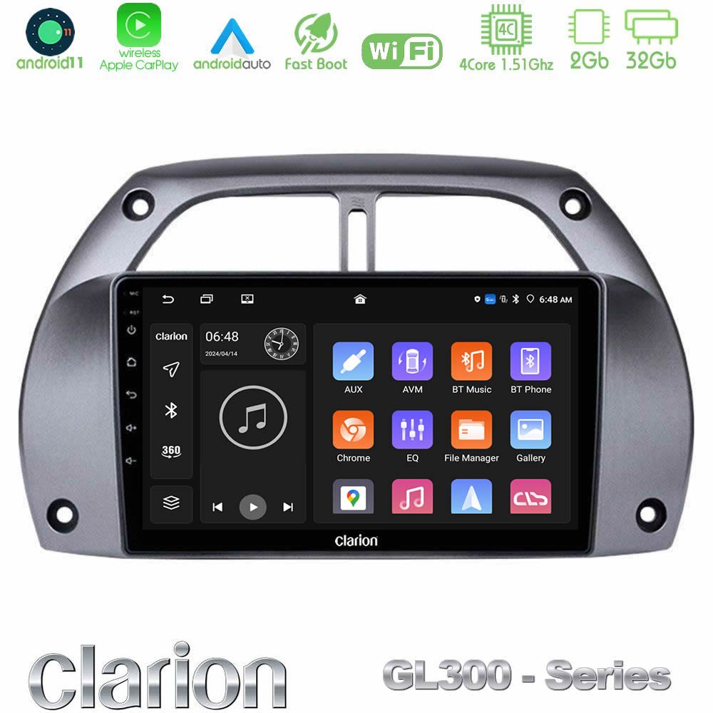 Clarion GL300 Series 4Core Android11 2+32GB Toyota RAV4 2001 - 2006 Navigation Multimedia Tablet 9" Με Carplay & Android Auto