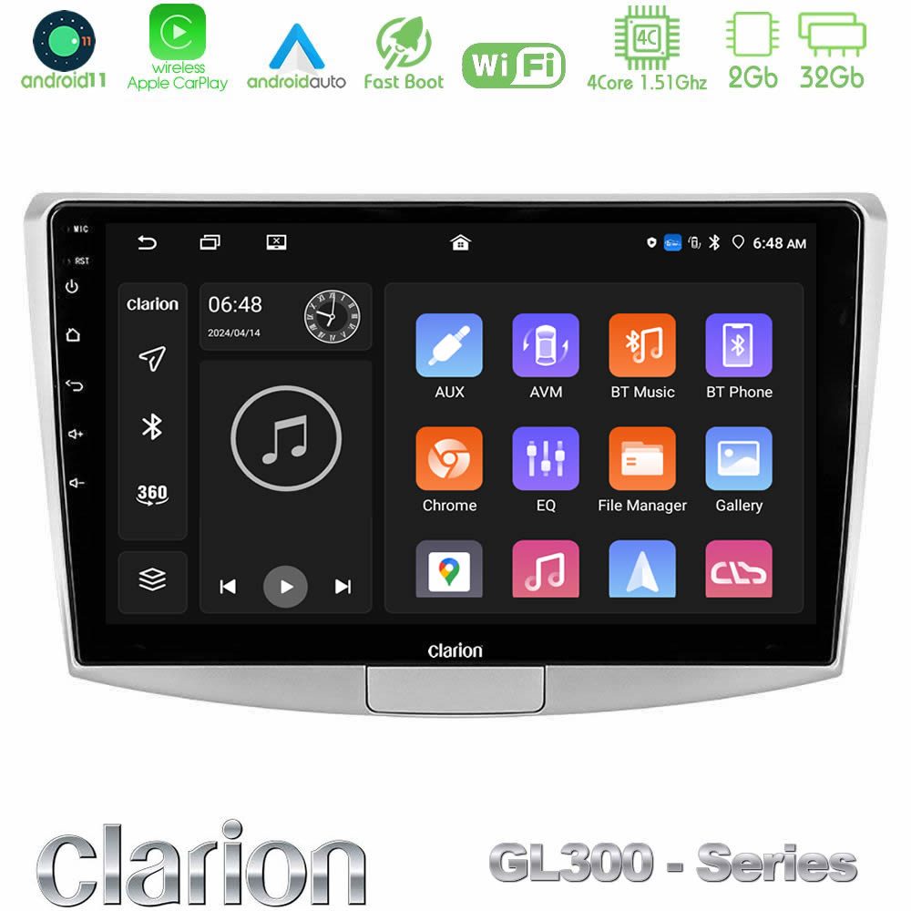 Clarion GL300 Series 4Core Android11 2+32GB VW Passat Navigation Multimedia Tablet 10" Με Carplay & Android Auto