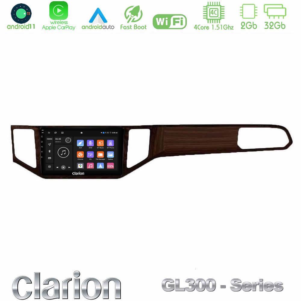 Clarion GL300 Series 4Core Android11 2+32GB VW Sportsvan 2014-2020 Navigation Multimedia Tablet 9" (Ξύλινη απόχρωση) Με Carplay & Android Auto