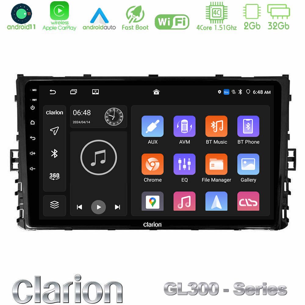 Clarion GL300 Series 4Core Android11 2+32GB VW MQB 2017-> Navigation Multimedia Tablet 9" Με Carplay & Android Auto