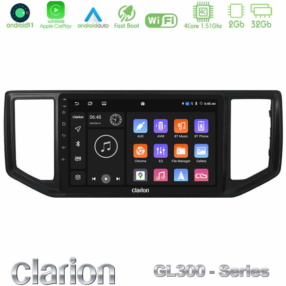 Clarion GL300 Series 4Core Android11 2+32GB VW Amarok 2017-2022 Navigation Multimedia Tablet 9" Με Carplay & Android Auto