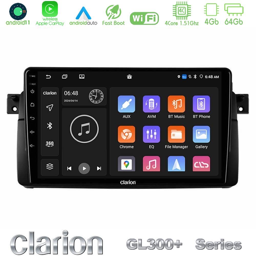 Clarion GL300+ Series 4Core Android11 4+64GB  BMW E46 Navigation Multimedia Tablet 9"