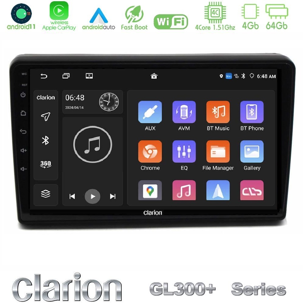 Clarion GL300+ Series 4Core Android11 4+64GB Citroen C5 2008-2019 Navigation Multimedia Tablet 10"