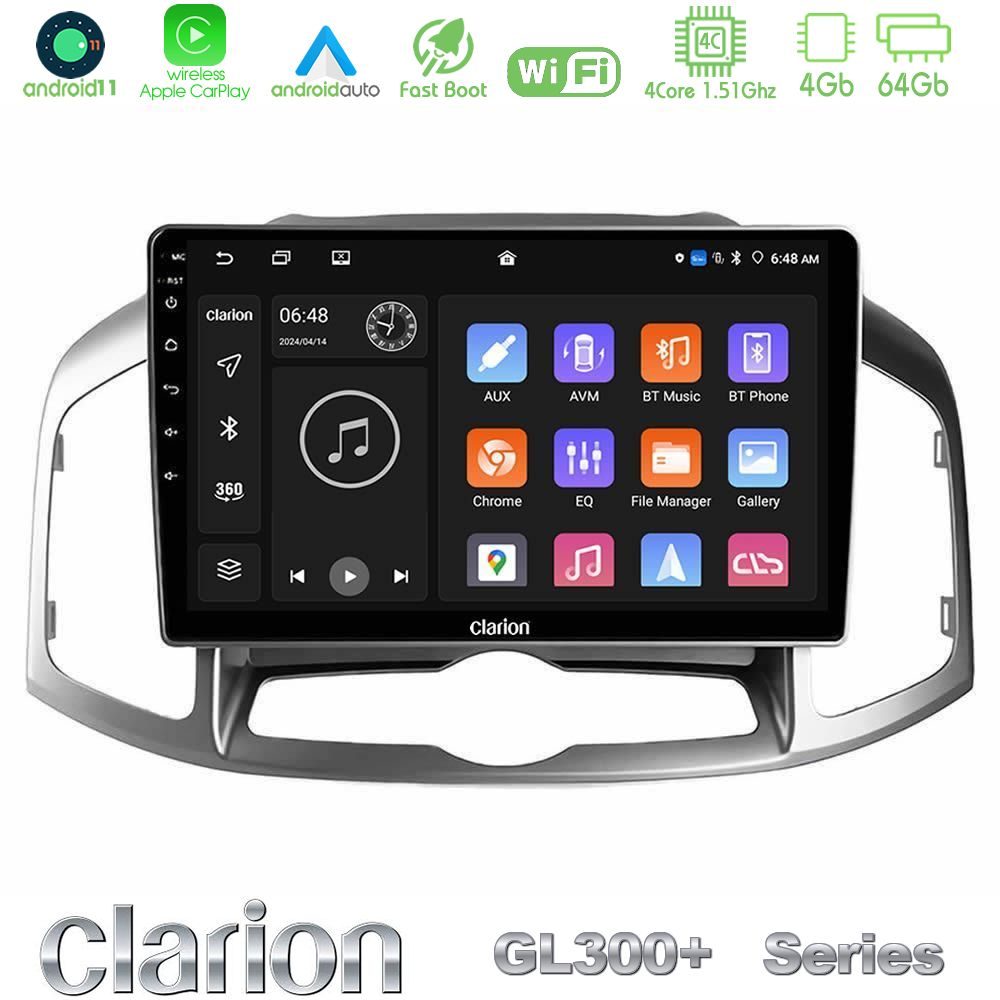 Clarion GL300+ Series 4Core Android11 4+64GB  Chevrolet Captiva 2012-2016 Navigation Multimedia Tablet 9"