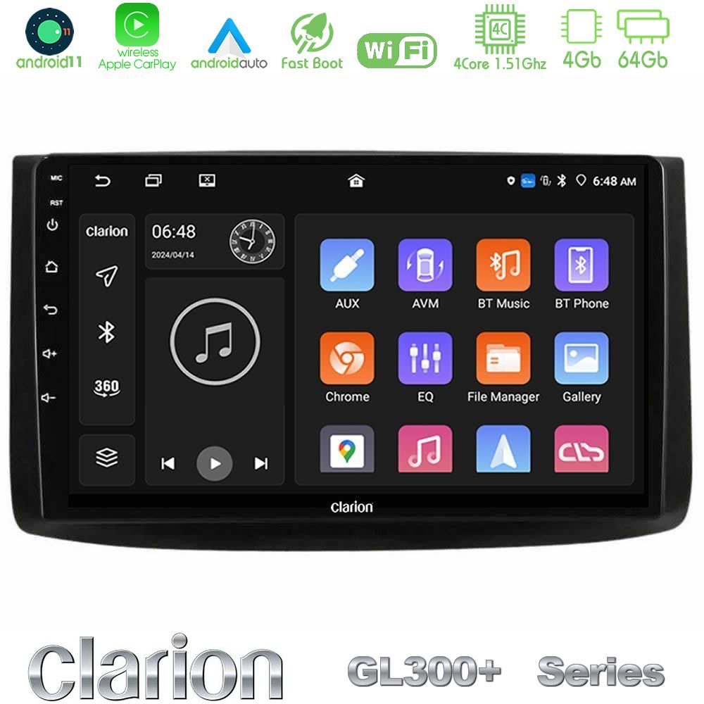Clarion GL300+ Series 4Core Android11 4+64GB Chevrolet Aveo 2006-2010 Navigation Multimedia Tablet 9"