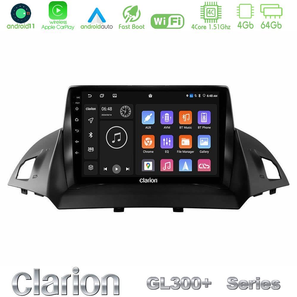 Clarion GL300+ Series 4Core Android11 4+64GB  Ford C-Max/Kuga Navigation Multimedia Tablet 9"