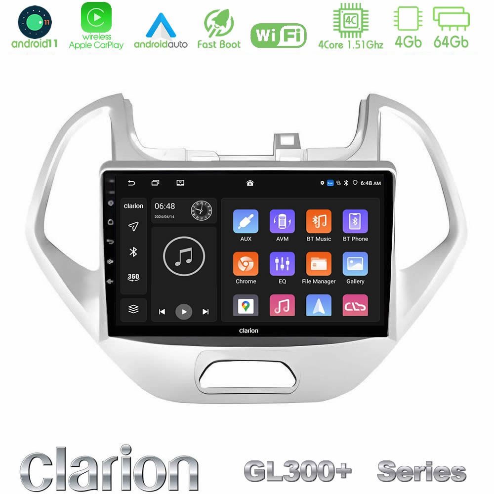 Clarion GL300+ Series 4Core Android11 4+64GB Ford KA 2016-2020 Navigation Multimedia Tablet 9"