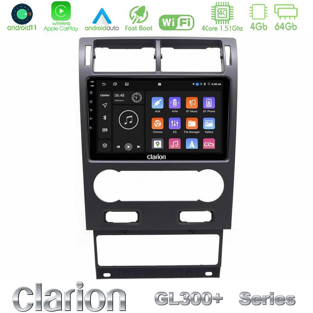 Clarion GL300+ Series 4Core Android11 4+64GB Ford Mondeo 2004-2007 Navigation Multimedia Tablet 9"