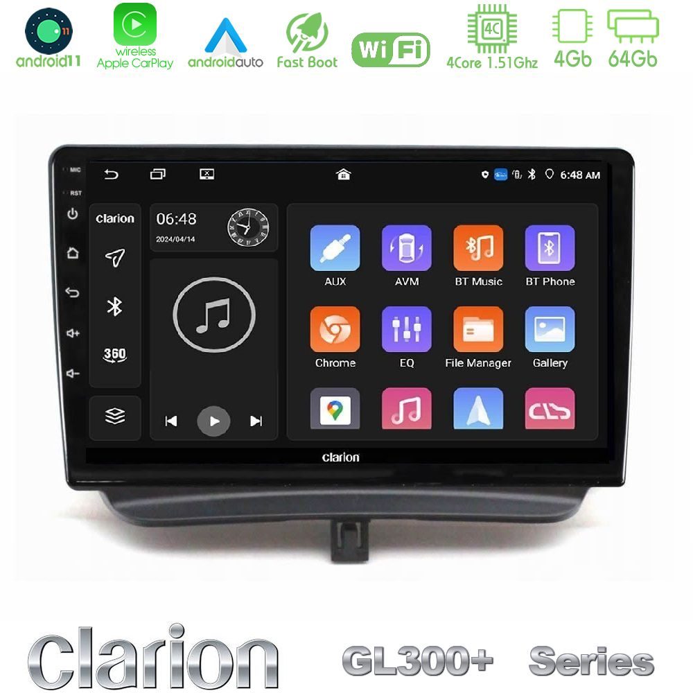 Clarion GL300+ Series 4Core Android11 4+64GB Ford Courier 2015-2023 Navigation Multimedia Tablet 9"