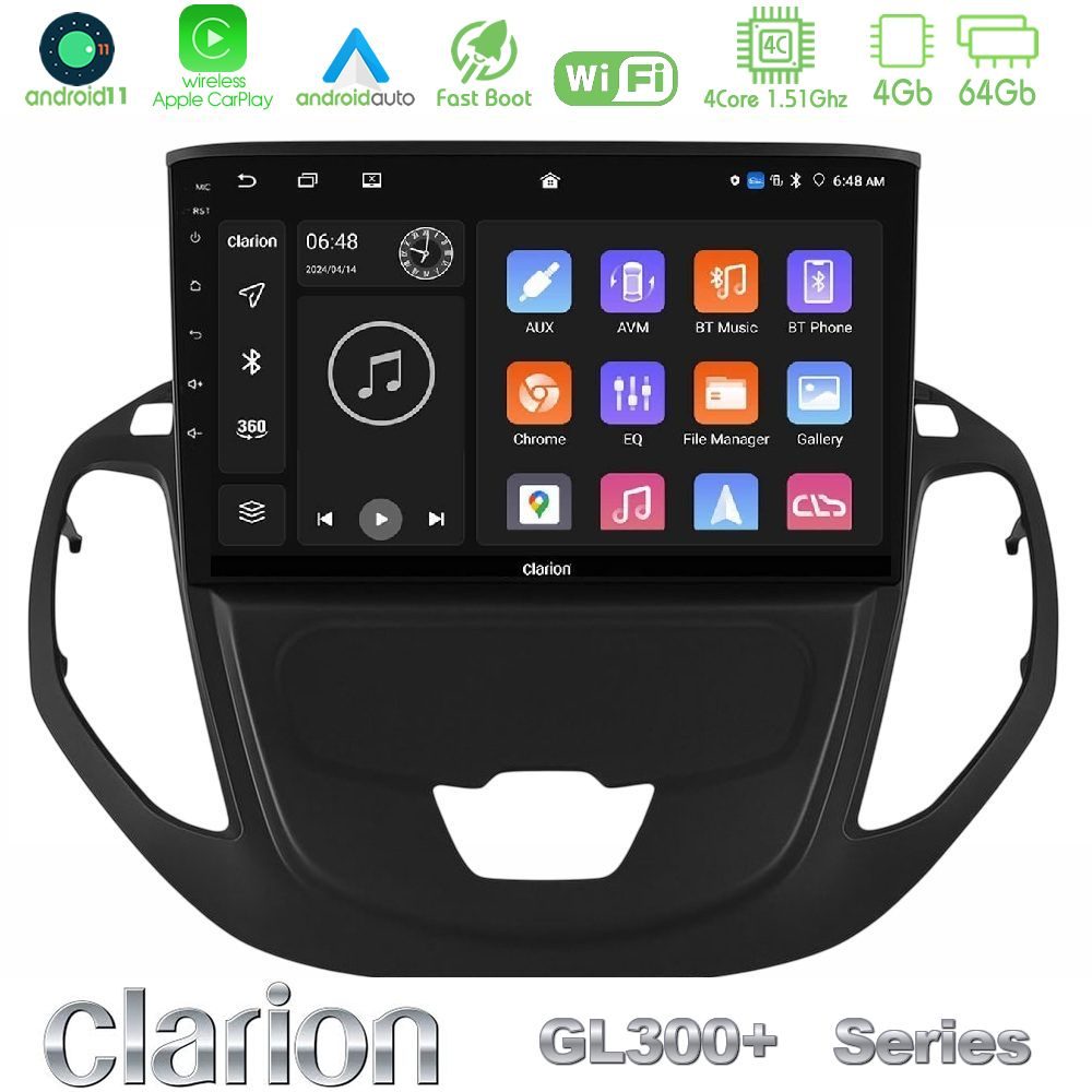 Clarion GL300+ Series 4Core Android11 4+64GB Ford Courier 2015-2023 Navigation Multimedia Tablet 9"