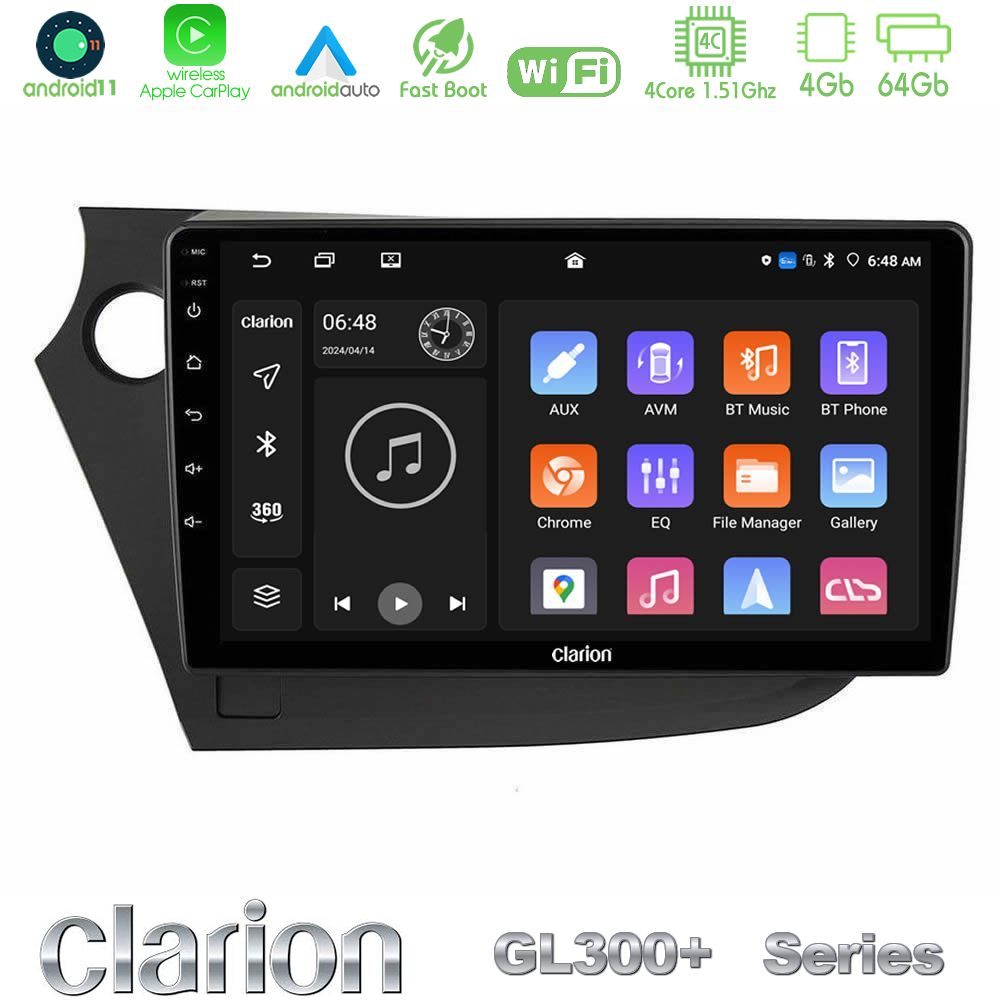 Clarion GL300+ Series 4Core Android11 4+64GB  Honda Insight 2009-2015 Navigation Multimedia Tablet 9"