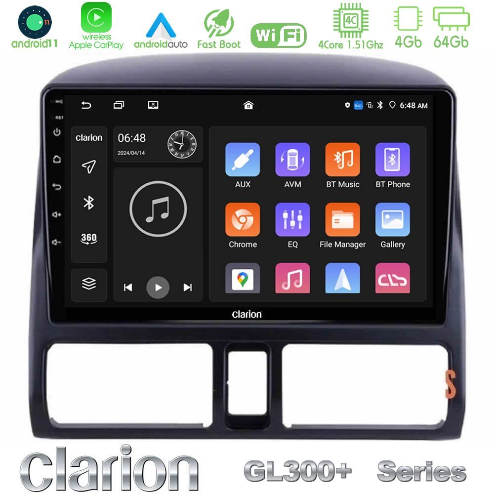 Clarion GL300+ Series 4Core Android11 4+64GB Honda CRV 2002-2006 Navigation Multimedia Tablet 9"