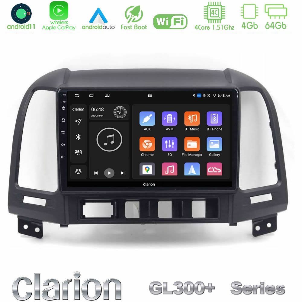 Clarion GL300+ Series 4Core Android11 4+64GB Hyundai Santa Fe 2006-2013 Navigation Multimedia Tablet 10"