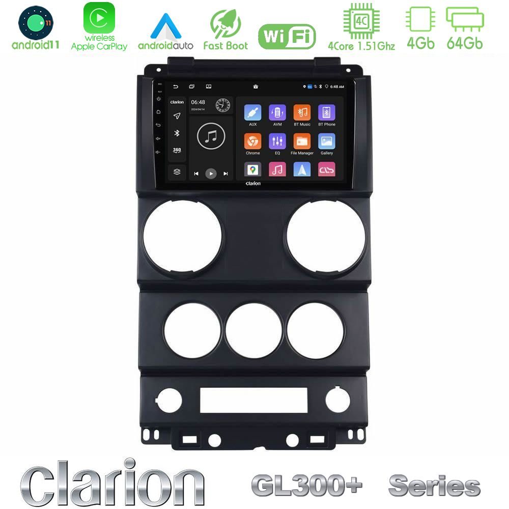 Clarion GL300+ Series 4Core Android11 4+64GB Jeep Wrangler 2Door 2008-2010 Navigation Multimedia Tablet 9"