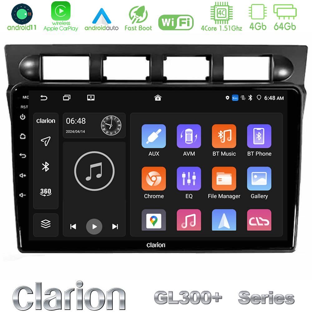 Clarion GL300+ Series 4Core Android11 4+64GB Kia Picanto 2004-2007 Navigation Multimedia Tablet 9"