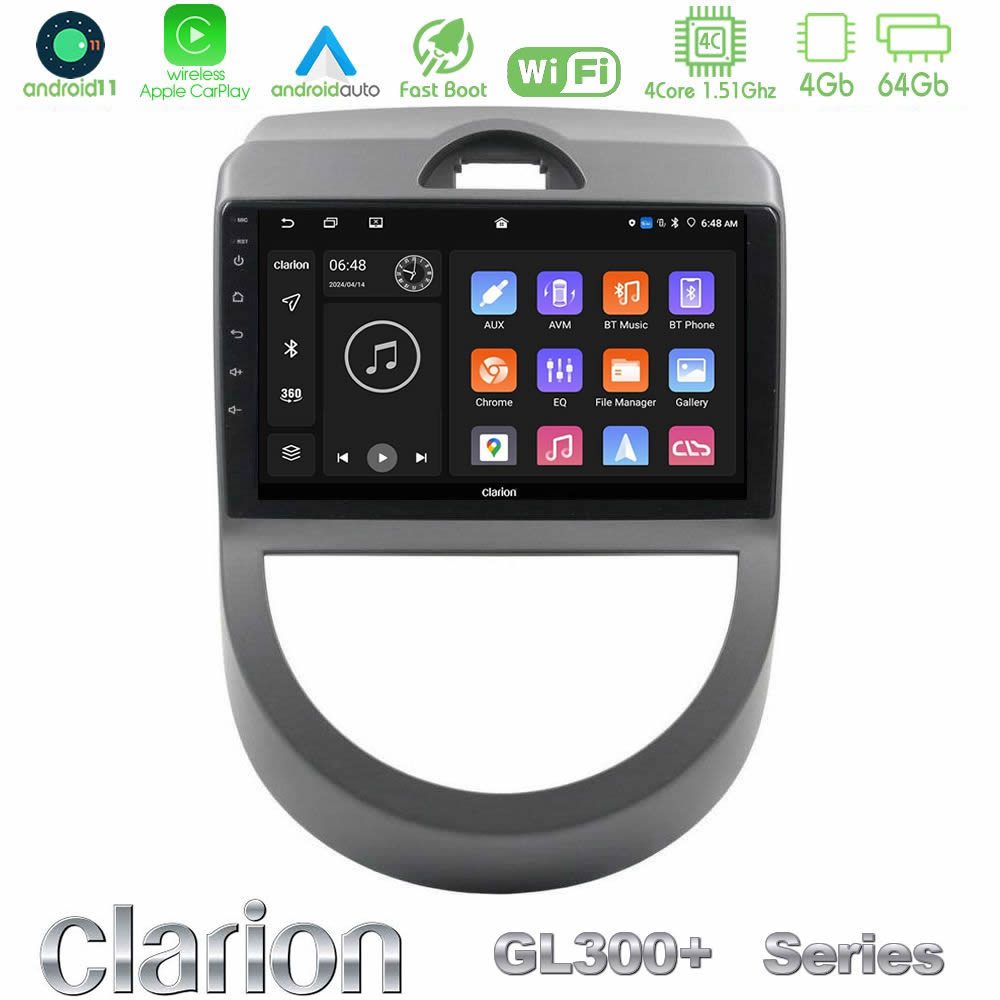 Clarion GL300+ Series 4Core Android11 4+64GB Kia Soul 2009-2011 Navigation Multimedia Tablet 9"