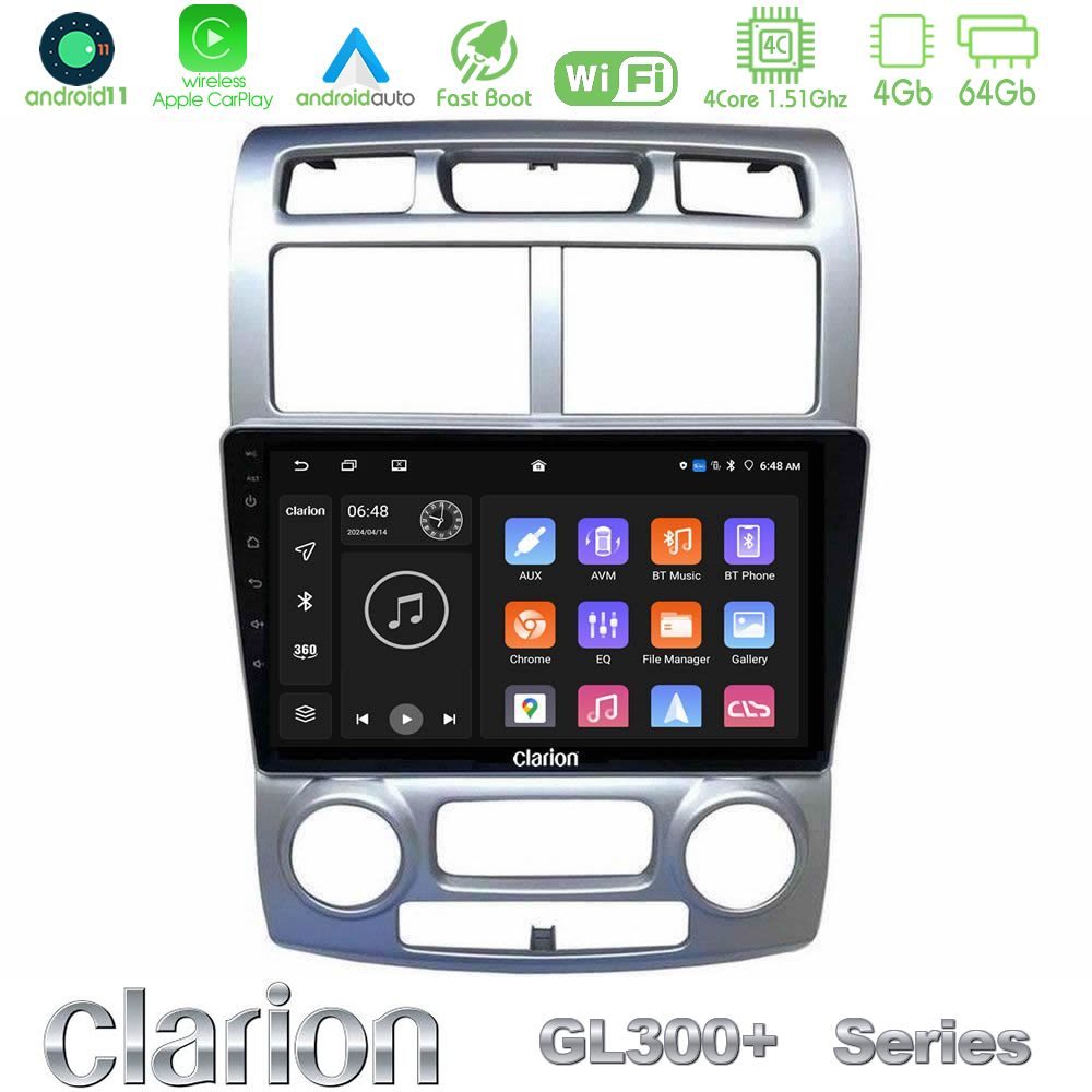 Clarion GL300+ Series 4Core Android11 4+64GB Kia Sportage 2005-2008 Navigation Multimedia Tablet 9""