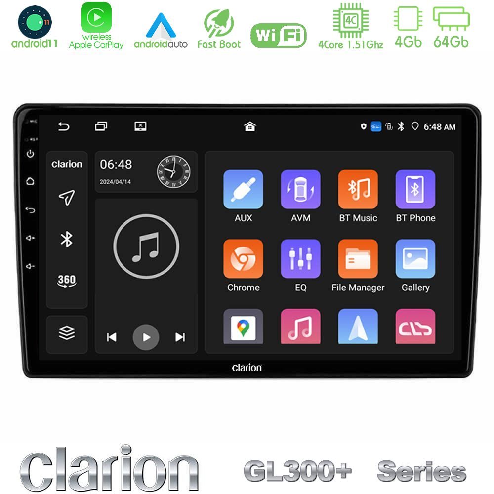 Clarion GL300+ Series 4Core Android11 4+64GB Kia Ceed 2007-2009 Navigation Multimedia Tablet 9"