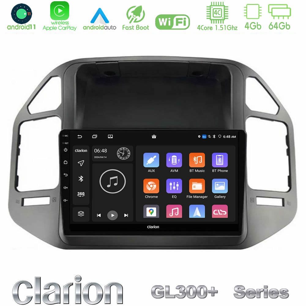 Clarion GL300+ Series 4Core Android11 4+64GB Mitsubishi Pajero 2002-2006 Navigation Multimedia Tablet 9"