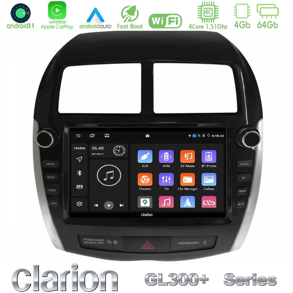 Clarion GL300+ Series 4Core Android11 4+64GB Mitsubishi ASX 2013-2018 Navigation Multimedia Tablet 9" (Oem Look)