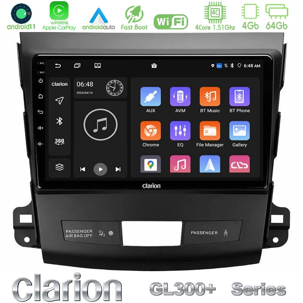 Clarion GL300+ Series 4Core Android11 4+64GB Mitsubishi Outlander/Citroen C-Crosser/Peugeot 4007 Navigation Multimedia Tablet 9"