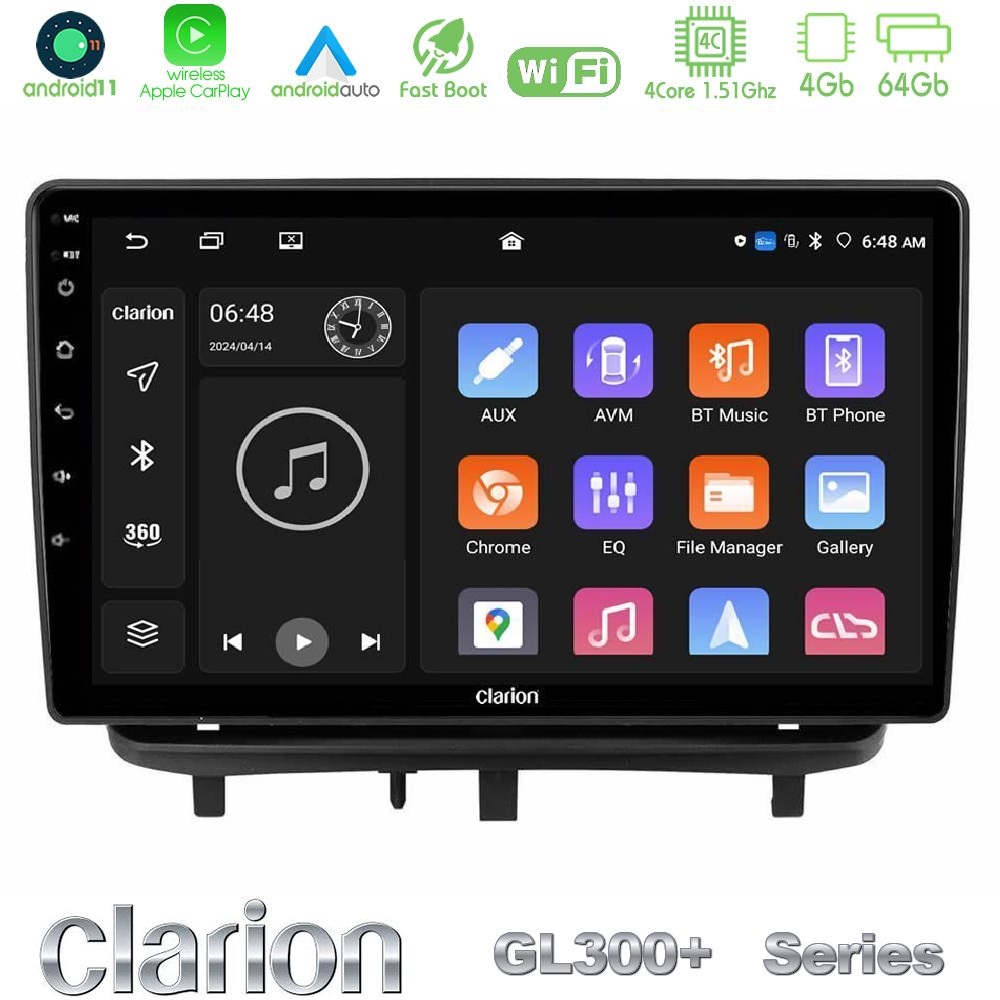 Clarion GL300+ Series 4Core Android11 4+64GB Opel Corsa D 2006-2014 Navigation Multimedia Tablet 9" (Top Mount)