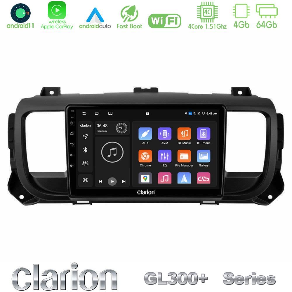 Clarion GL300+ Series 4Core Android11 4+64GB  Citroen/Peugeot/Opel/Toyota Navigation Multimedia Tablet 9"