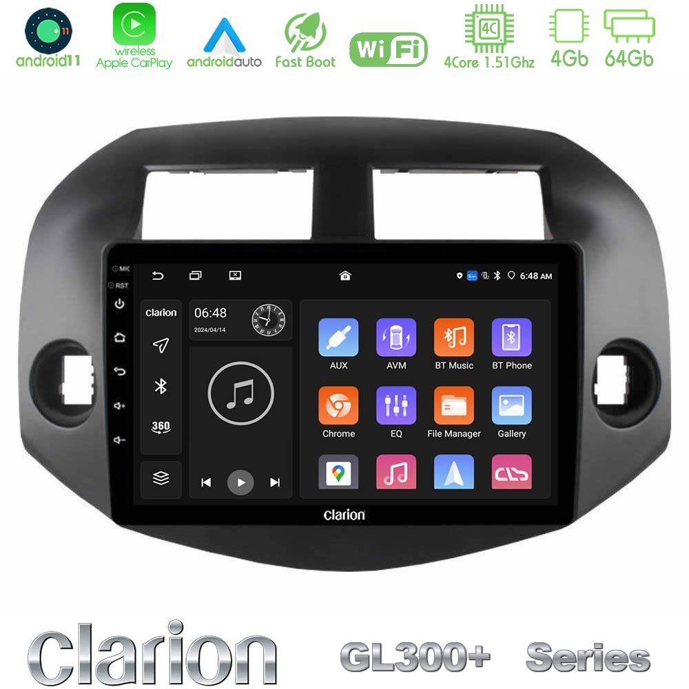 Clarion GL300+ Series 4Core Android11 4+64GB  Toyota Rav4 2006-2012 Navigation Multimedia Tablet 10"